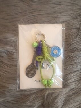 Kids Tennis Charm Keychain in Lime Green and Purple by